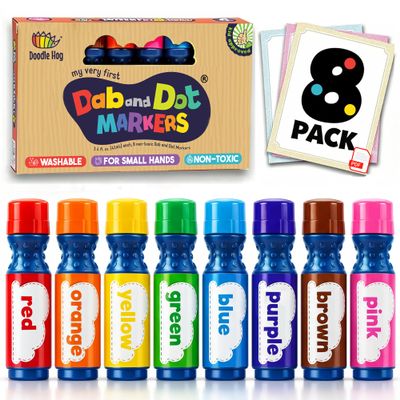 DOODLE HOG Washable Dot Markers for Toddlers 1-3 Years, 8 Colors Bingo Markers, Paint Marker for Kids Preschool, Non Toxic Arts and Crafts Supplies