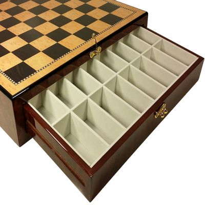 17" High Gloss Chess Storage Board Chest W/ 2 Drawers Dark Walnut and Birdseye Maple Color