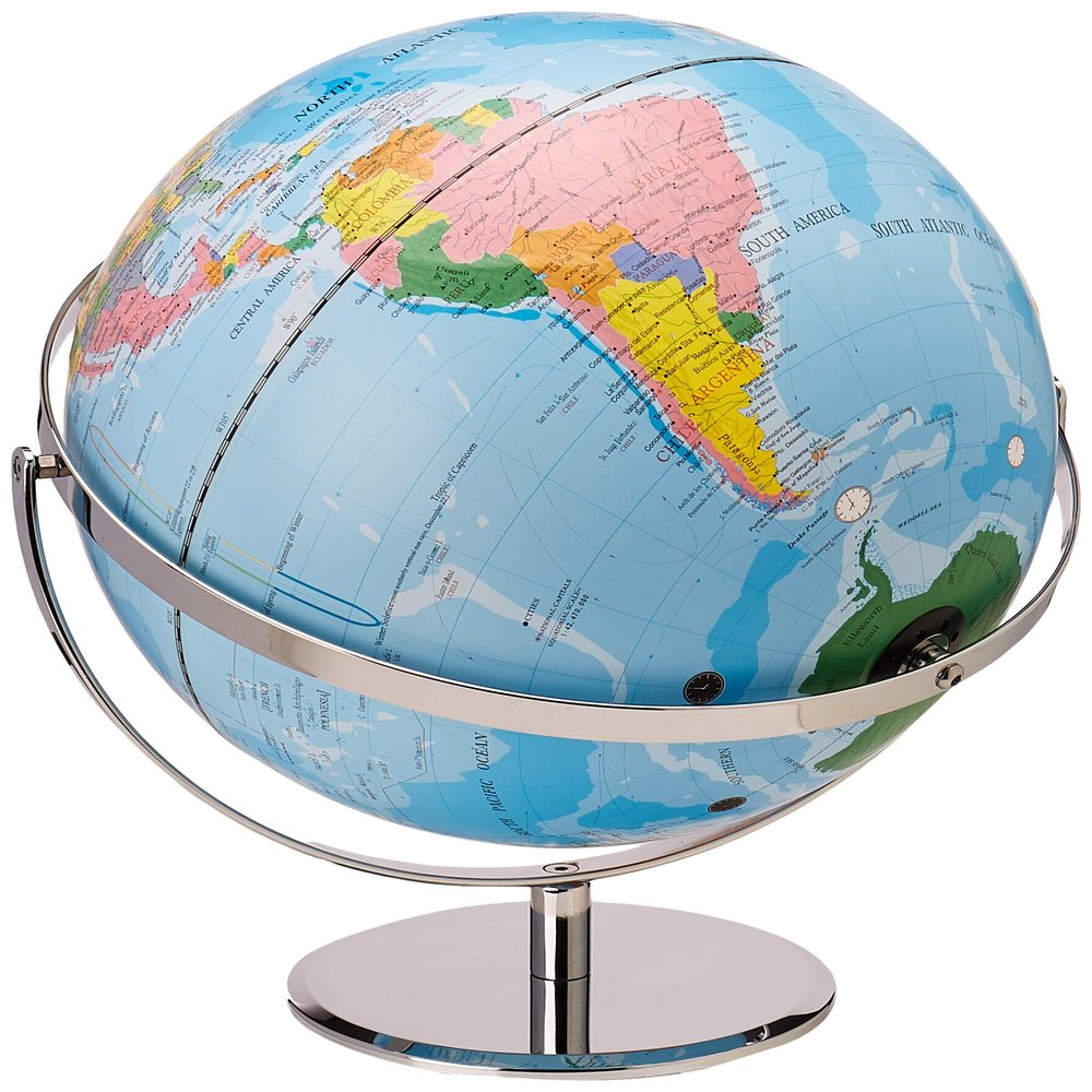 Advantus 12" World Globe with Blue Oceans, Raised Relief, Silver, Semi-Meridian