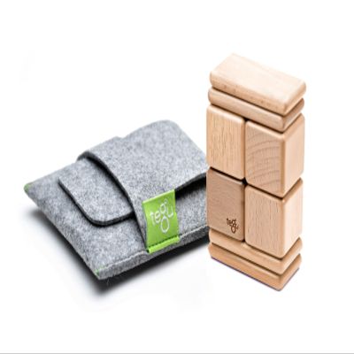 8 Piece Tegu Pocket Pouch Magnetic Wooden Block Set, Natural