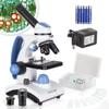 AmScope M162C-2L-PB10-WM"Awarded 2018 Best Students and Kids Microscope Kit" - 40X-1000X Dual Light All Metal Microscope with Slides and Microscope Book, Blue view 2
