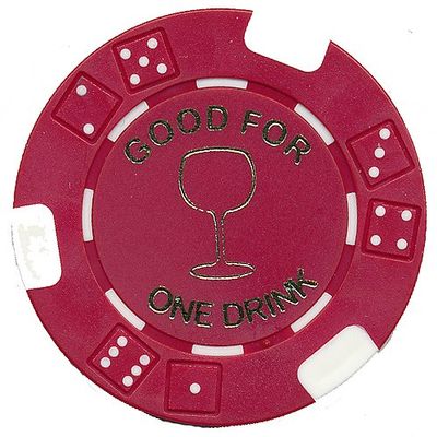 10 FREE DRINK RED POKER CHIPS TOKENS RESTAURANTS OR BAR - WINE GLASS