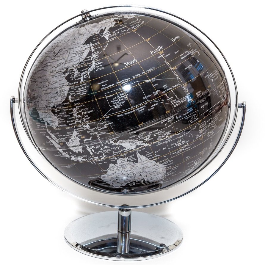 Black & Silver Globe of the World 12"