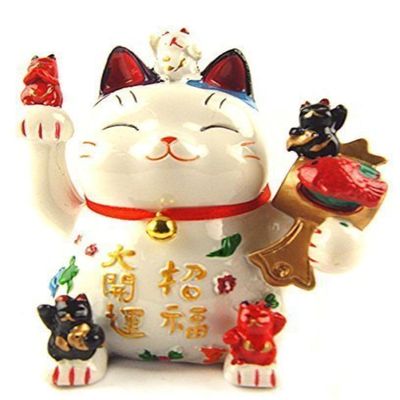 Maneki Neko Cat Figurine with Hidden Coin Bank | Decorative Home & Office Accent