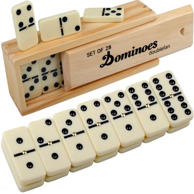 Dominos Set for Adults, Double 6 Domino Game, Double Six Standard Domino with Natural Wooden Box, 28 Tiles,Tradditional Board Game for Adults and Elderly.