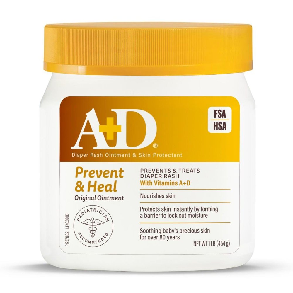 A+D Original Diaper Rash Ointment, Prevents & Protects Diaper Rash, Moisturizes & Heals Dry Skin With Vitamins A&D, 16oz Jar