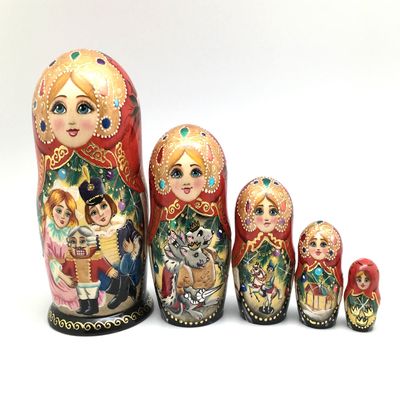 BuyRussianGifts Nutcracker Russian Nesting Doll Hand Painted 5 Piece Fairy Tale Unique 7 inch Tall Matryoshka Art Set