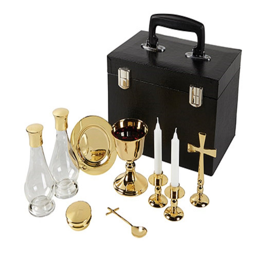 9 Piece Deluxe Travel Mass Kit and Communion Set with Black Carrying Case