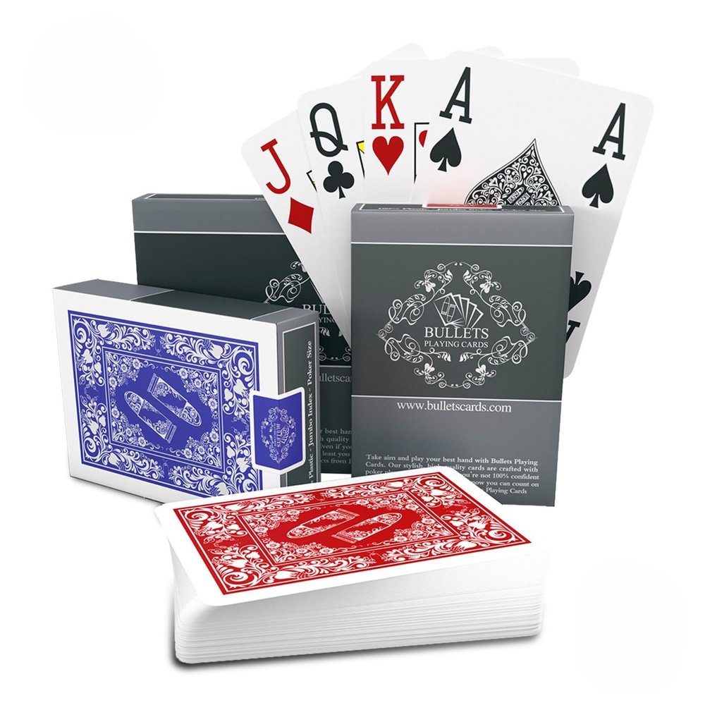Bullets Playing Cards | Waterproof Plastic Playing Cards 2 Decks Poker Size with Jumbo Index, Smooth Front & Easy-Grip Back Ideal for Texas Holdem, Casino & Camping