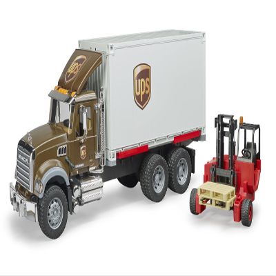 Bruder 02828 Mack Granite Ups Logistics Truck with Forklift Vehicles - Toys