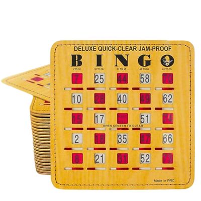 MR CHIPS Jam-Proof Quick-Clear Deluxe Fingertip Slide Bingo Cards with Sliding Windows 25 Pack in Woodgrain Style