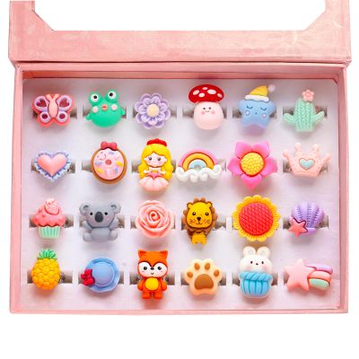 PinkSheep Little Girl Jewel Rings Pink,Adjustable Princess Ring Set in Gift Box,Kids Dress Up Rings for Ages 3-12 with Butterfly, Fox, Rainbow Pretend Play Gift (Mat)