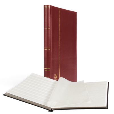 LIGHTHOUSE COMFORT Padded Leather Cover Stockbook for Stamps - 32 White Cardstock A4 Pages with Clear Strips and Double Linen Hinges - Red