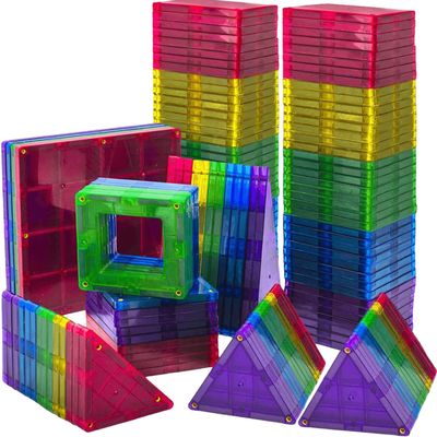 Magnetic Tiles Building Blocks - 113pcs Advanced Set - STEM Toys for 3+ Year Old Boys and Girls -Strongest Magnets - Includes 13 Piece Insert Alphabet Cards - Learning by Playing
