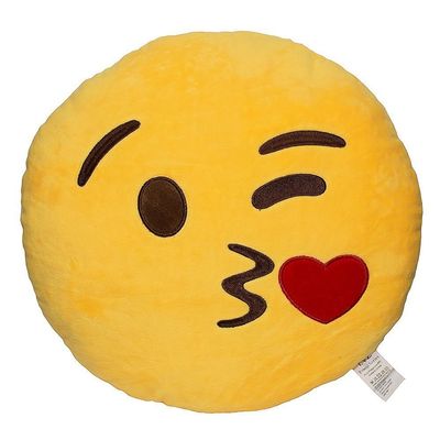 EvZ Emoji Throwingkiss Face Emoticon Cushion Stuffed Plush Soft Pillow, Official Certified, 32cm Yellow