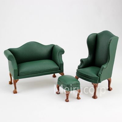 1:12 Scale Green Double Sofa&Chair Set Dollhouse Miniature Furniture