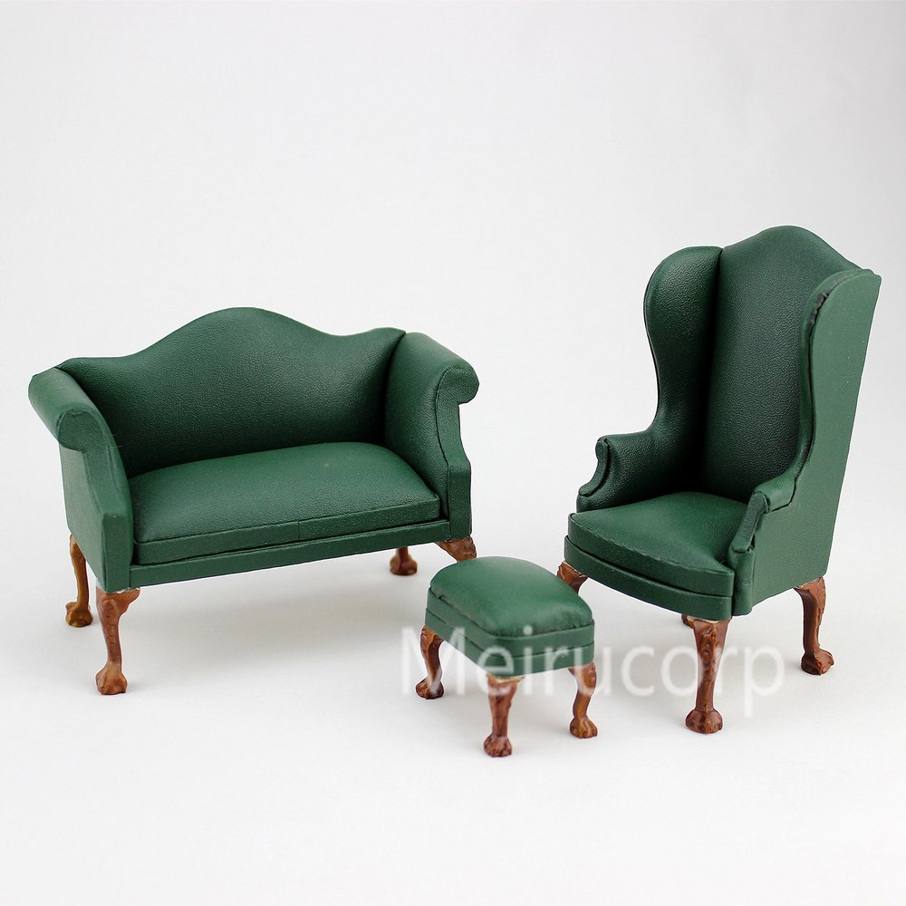 1:12 Scale Green Double Sofa&Chair Set Dollhouse Miniature Furniture