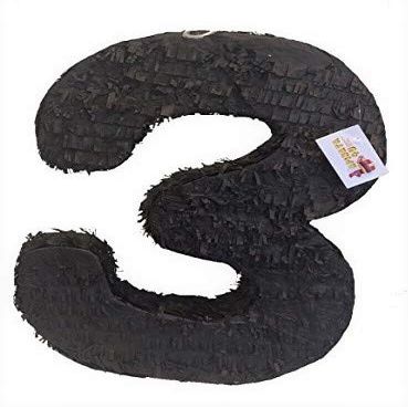 20" Tall Black Number Three Pinata Third Birthday Black Color Birthday Party Supplies Decorations great for DIY your own theme