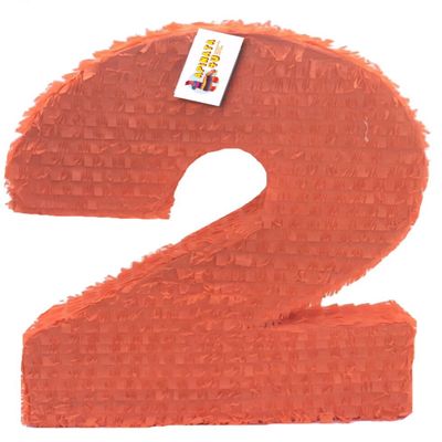 APINATA4U 20" Tall Solid Orange Number Two Piata Second Birthday Orange Color Birthday Party Supplies