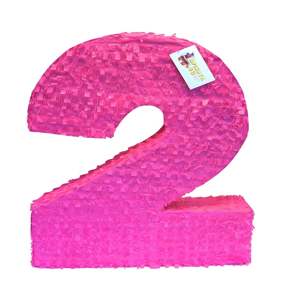 APINATA4U 20" Tall Solid Color Hot Pink Number Two Pinata Second Birthday Party Supplies Decoration Blank Great To Match Your Own Themed Princess Party Tropical Summer 2nd Bday Kids Teens