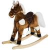 Qaba Kids Metal Plush Ride-On Rocking Horse Chair Toy with Nursery Rhyme Music - Dark Brown view 1