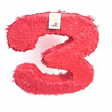 20" Tall Solid Red Number Three Pinata Third Birthday Red Color Party Supplies Fiesta Pinata