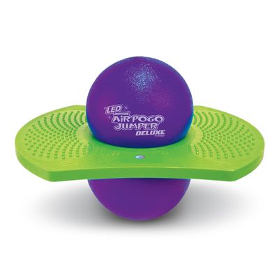 Geospace Original LED AIR POGO Jumper Deluxe with Motion-Activated Lights, Indoor or Outdoor Trick Bounce Board for Boys, Girls, Teens Ages 6+ or up to 160 lbs, Pump Included (Purple/Green)