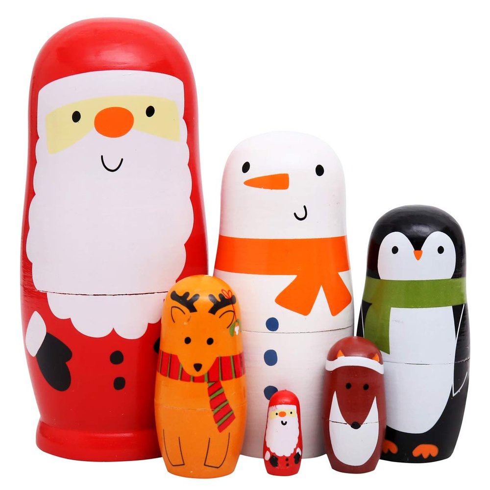 Debbieicy 6Pcs Beautiful Handmade Wooden Russian Nesting Dolls Santa Claus Matryoshka Dolls Gift for Christmas and Birthday - Stacking Doll Set of 6 from 6" Tall (Santa 6)