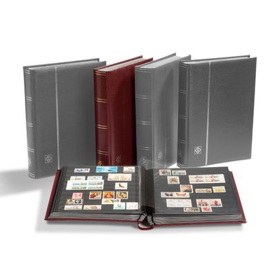 LIGHTHOUSE PREMIUM Bonded Leather Cover Stockbook for Stamps - 64 Black Cardstock A4 Pages with Clear Strips and Double Linen Hinges - Red