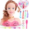 Makeup and Hair Styling Doll Head Toy Kit - Kids Pretend Play Set with Real Washable Cosmetics and Style Accessories for Little Girls view 1