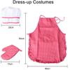 Acekid Chef Set for Kids,11pcs Kitchen Costume Role Play Kits, Girls Apron with Chef Hat,Cooking Mitt and Cookie Cutters (Rose red) view 2