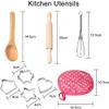 Acekid Chef Set for Kids,11pcs Kitchen Costume Role Play Kits, Girls Apron with Chef Hat,Cooking Mitt and Cookie Cutters (Rose red) view 3