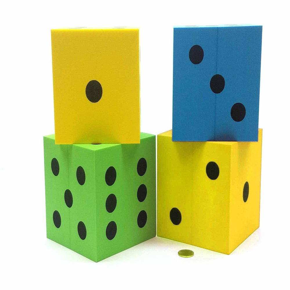 Assorted Foam Dice with Black Dots D6 100mm (4in) Pack of 4 Koplow Games
