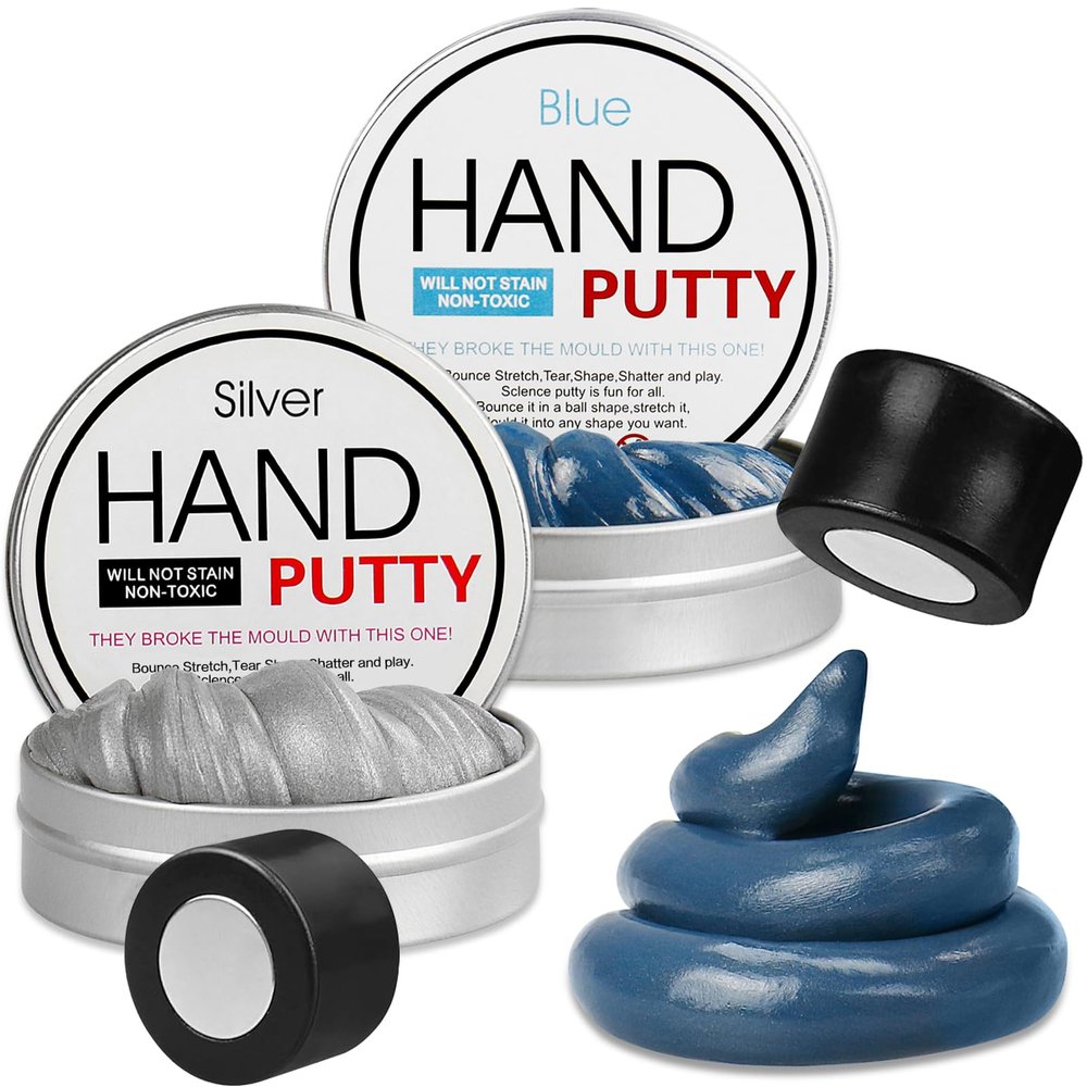 Arfun 2 Pack Magnetic Slime Putty, Soft Magic Slime Hand Therapy Putty Fidget Game Stress Relief Thinking Educational Toy with Upgraded Magnet Christmas Birthday Gifts for Kids Adults(Blue,Silver)