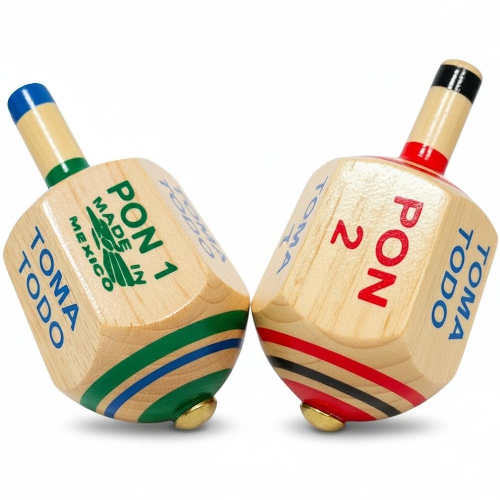 Alondra's Imports Pirinola Toma Todo Set Mexican Fiesta, Kids and Adults Family Party Games, Bachelor Parties or Baby Shower, Wood Spinning Top Game - Premium Quality Finish - Complete Set of 2