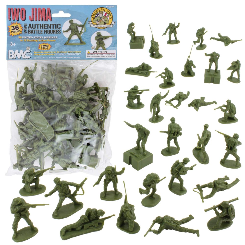 BMC WW2 Iwo Jima US Marines Plastic Army Men - 36 American Soldier Figures