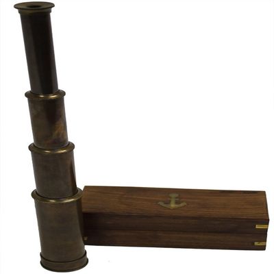 15" Handheld Pirate Telescope with Wooden Box - Nautical Antique Finish
