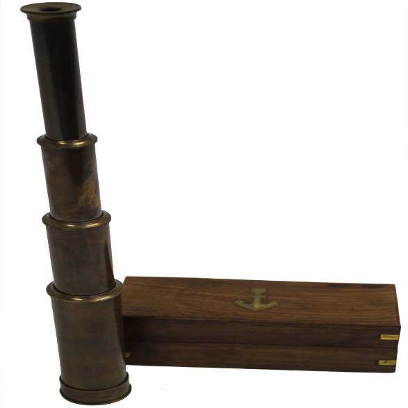 15" Handheld Pirate Telescope with Wooden Box - Nautical Antique Finish