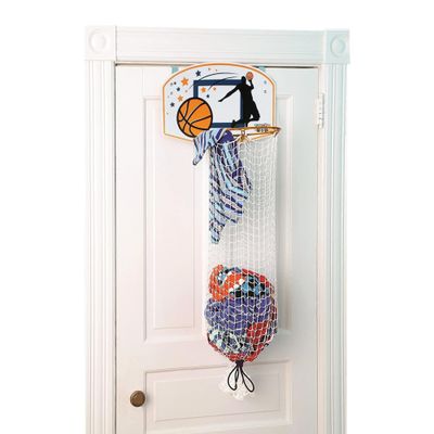 Taylor Toy Over the Door Hanging Laundry Hamper  Basketball Hamper for Kids Bedroom, Sports-Themed Laundry Basket with Hoop Design, Fun Organizer for Boys Room, Teen Dorm, or Playroom Decor