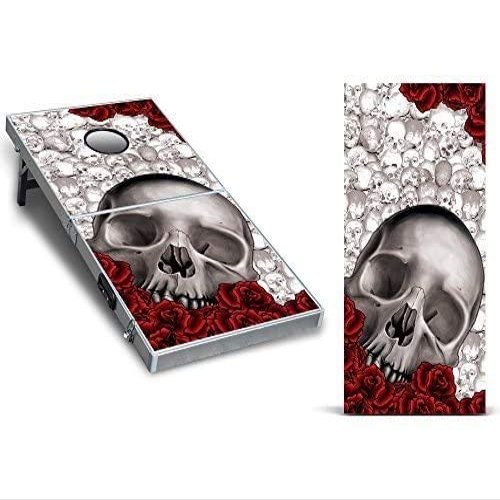 247 Skins Cornhole Decal Design Graphic Vinyl Wrap Sticker Skin Corn Hole Board Set 2-Pack - Bones White