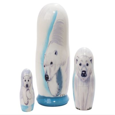 Golden Cockerel Polar Bear Nesting Doll 3pc. /3. 5"
