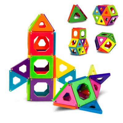 Discovery Kids 24 pcs 3D Magnetic Tile Building Blocks Construction Set in 6 Colors for Ages 4+