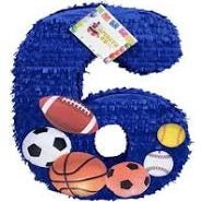 APINATA4U 20" Tall Number Six Pinata Sports Theme MVP Player All Star Party Blue Color Basketball Baseball Football Softball Soccer