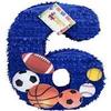 APINATA4U 20" Tall Number Six Pinata Sports Theme MVP Player All Star Party Blue Color Basketball Baseball Football Softball Soccer view 1