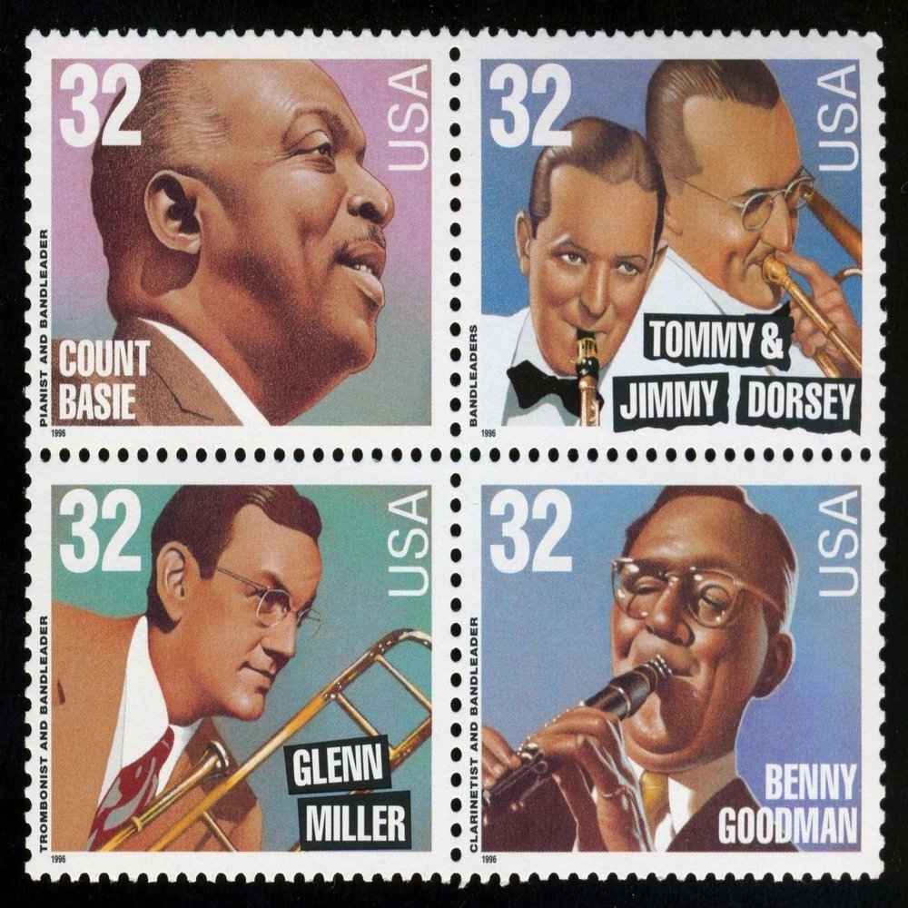 1996 Big Band Leaders - Block of Four 32 Cent Stamps Scott #3096-9 By USPS