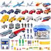 57 PCS Commercial Airport Playset with Airplane Toys, Play Vehicles, Fire Trucks, Police Cars & Figures, and Accessories in Storage Bucket for Kids Imaginative Play view 1