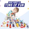 57 PCS Commercial Airport Playset with Airplane Toys, Play Vehicles, Fire Trucks, Police Cars & Figures, and Accessories in Storage Bucket for Kids Imaginative Play view 4