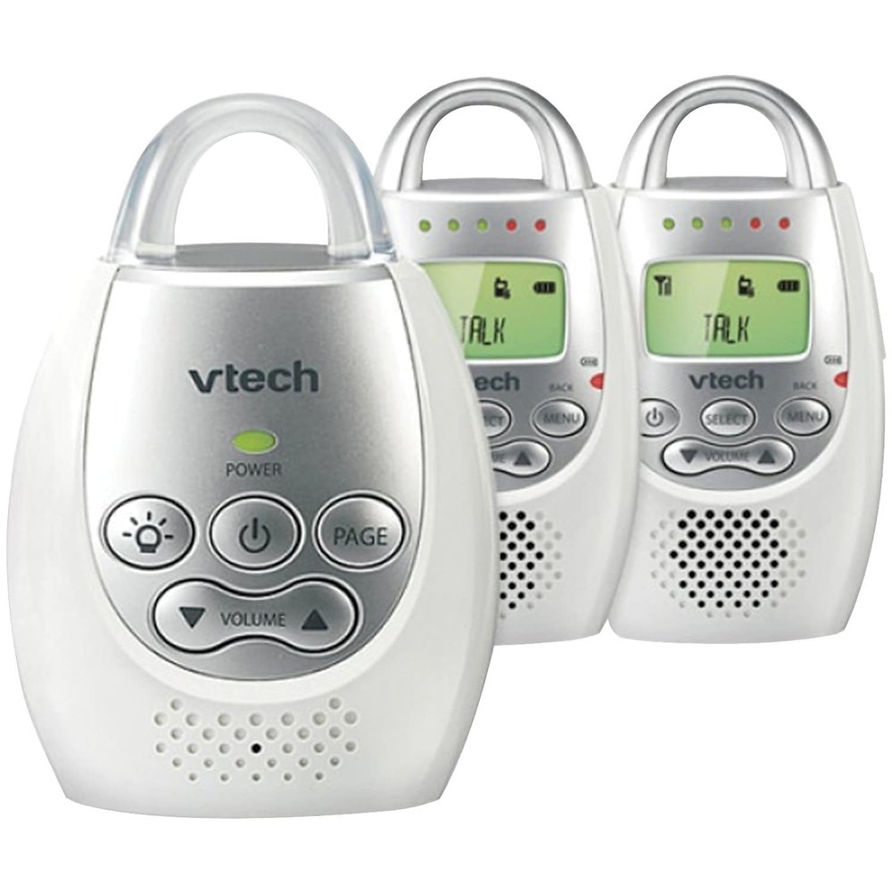 VTech DM221-2 Audio Baby Monitor with Two Parent Units - DECT 6.0, Up to 1,000 ft Range, Talk-Back Intercom, Vibrating Alert, Night Light, White