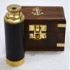 6" Nautical Handheld Shiny Brass Finish Black Leather Marine Pirate Navigation Telescope with Wooden Box view 2