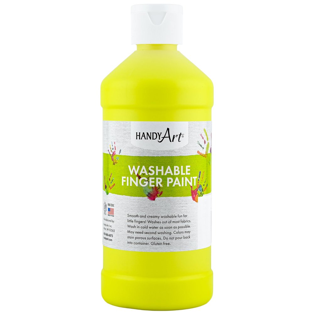 Handy Art Washable Finger Paint, Fluorescent Neon Yellow, 16 oz Bottle